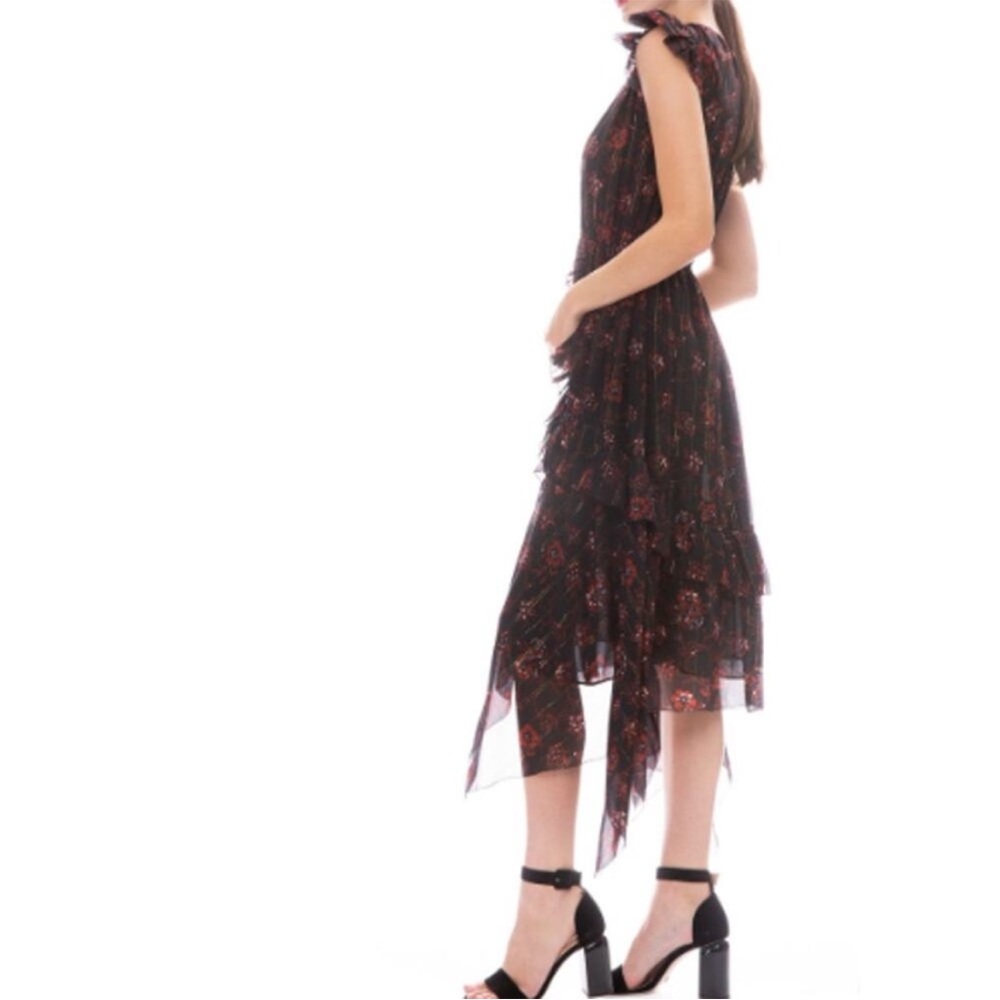 Ulla Johnson Ciel Silk Floral and Metallic Midi Dress Size 4 - Picture 2 of 12